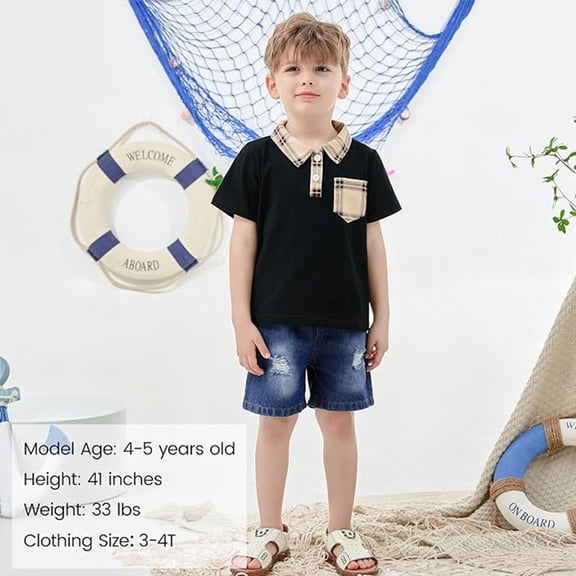 CARETOO Toddler Boy Clothes Summer Casual Cotton Fabric Polo Shirt Denim Jean 2pcs Set 2T 3T 4T 5T