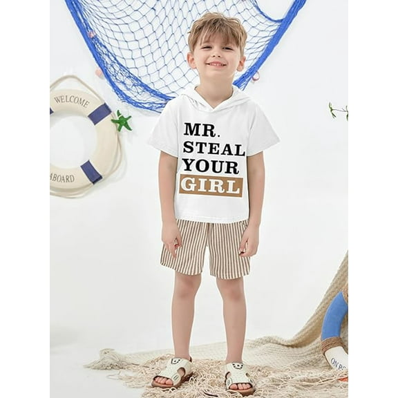 CARETOO Toddler Boy Clothes Summer Hooded Top Hoodies Shorts Casual Suits Little Kids Cotton Fabric