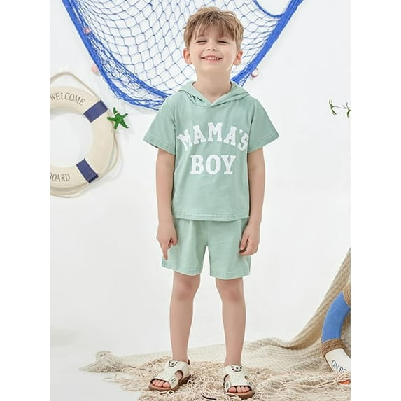CARETOO Toddler Boy Clothes Summer Hooded Top Hoodies Shorts Casual Suits Little Kids Cotton Fabric