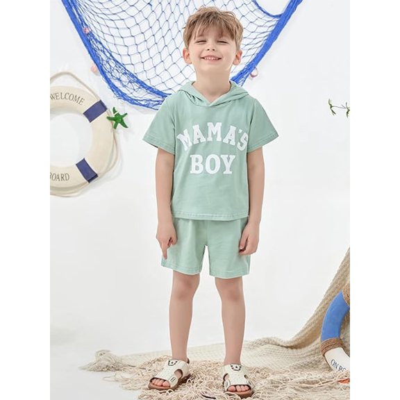 CARETOO Toddler Boy Clothes Summer Hooded Top Hoodies Shorts Casual Suits Little Kids Cotton Fabric