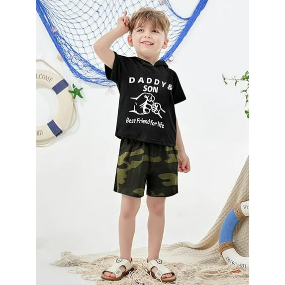 CARETOO Toddler Boy Clothes Summer Hooded Top Hoodies Shorts Casual Suits Little Kids Cotton Fabric