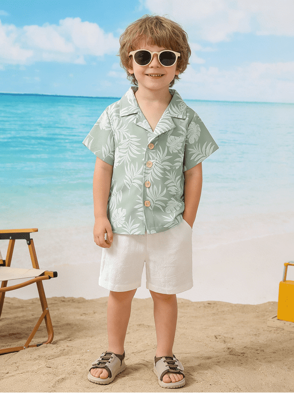 Toddler Boy Shorts Sets Summer Clothes Button Down Shirt & Short Baby Boy Beach Casual Outfits 2T 3T 4T 5T