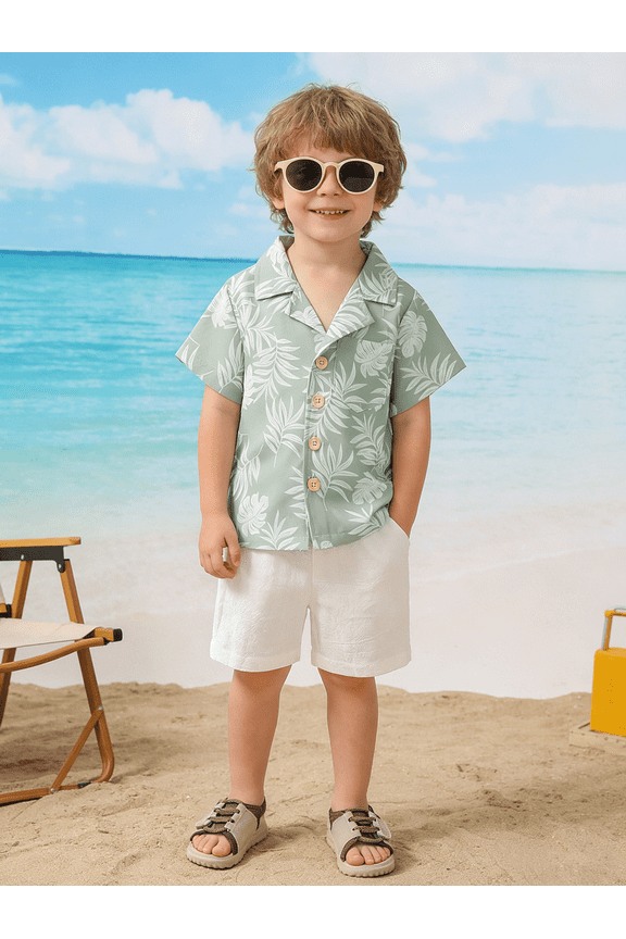 Toddler Boy Clothes Summer Outfits Short Sleeve Button Down Shirt Shorts Beach Casual Set