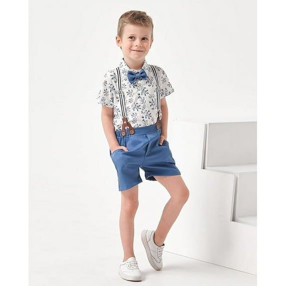 CARETOO Toddler Boy Outfit Clothes Suit Dress Shirt Bowtie Suspender Pants Kid Outfits Cotton Fabric