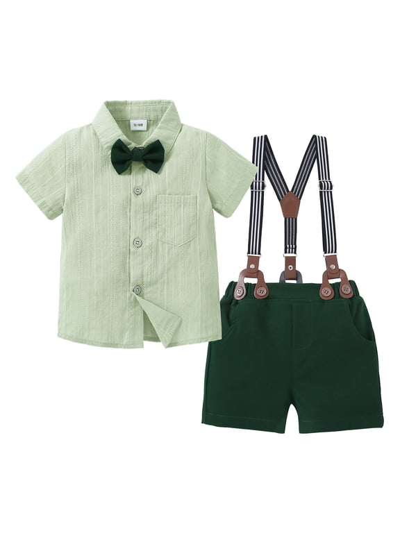 Toddler Boy Outfit Clothes Suit Dress Shirt Bowtie Suspender Pants Kid Outfits Cotton Fabric