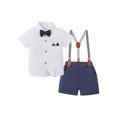 thumbnail image 1 of CARETOO Toddler Boy Outfits Short Sleeve Button Shirts Bowtie Suspender Shorts Formal Clothes 1-5T, 1 of 15