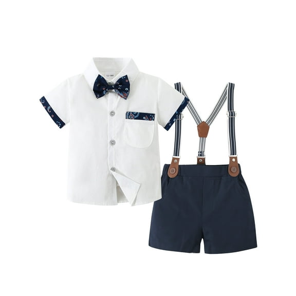 CARETOO Toddler Boys Outfits Formal 95% Cotton Clothes Set Suspender Pants Bowtie Party 3Pcs 1-5T