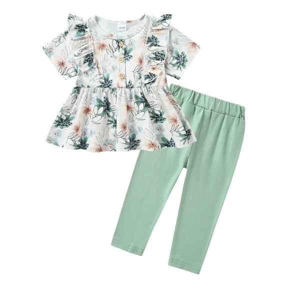 CARETOO Toddler Girl Casual Clothes Outfits Stripe Tops Pants Cotton Fabric 2pcs 2T 5T Girl Clothing