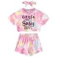 thumbnail image 1 of CARETOO Toddler Girl Clothes 1-5T Casual Floral Gradient Shirt Shorts Headband 3pcs Cotton Fabric, 1 of 12