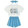 thumbnail image 1 of CARETOO Toddler Girl Clothes 1-5T Summer Casual Top Tee Loose Shorts Headband Cotton Fabric 3pcs, 1 of 13