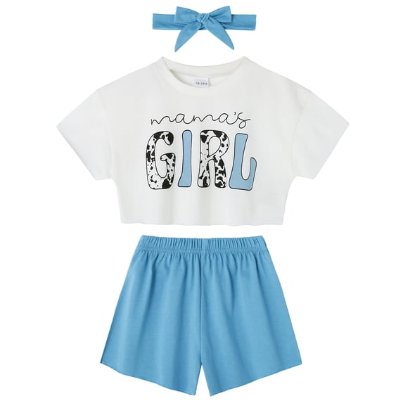 CARETOO Toddler Girl Clothes 1-5T Summer Casual Top Tee Loose Shorts Headband Cotton Fabric 3pcs
