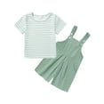thumbnail image 1 of CARETOO Toddler Baby Girl Clothes Stripe Short Sleeve T-Shirt Suspender Overalls Shorts Set 2Pcs Summer Outfits, 1 of 17
