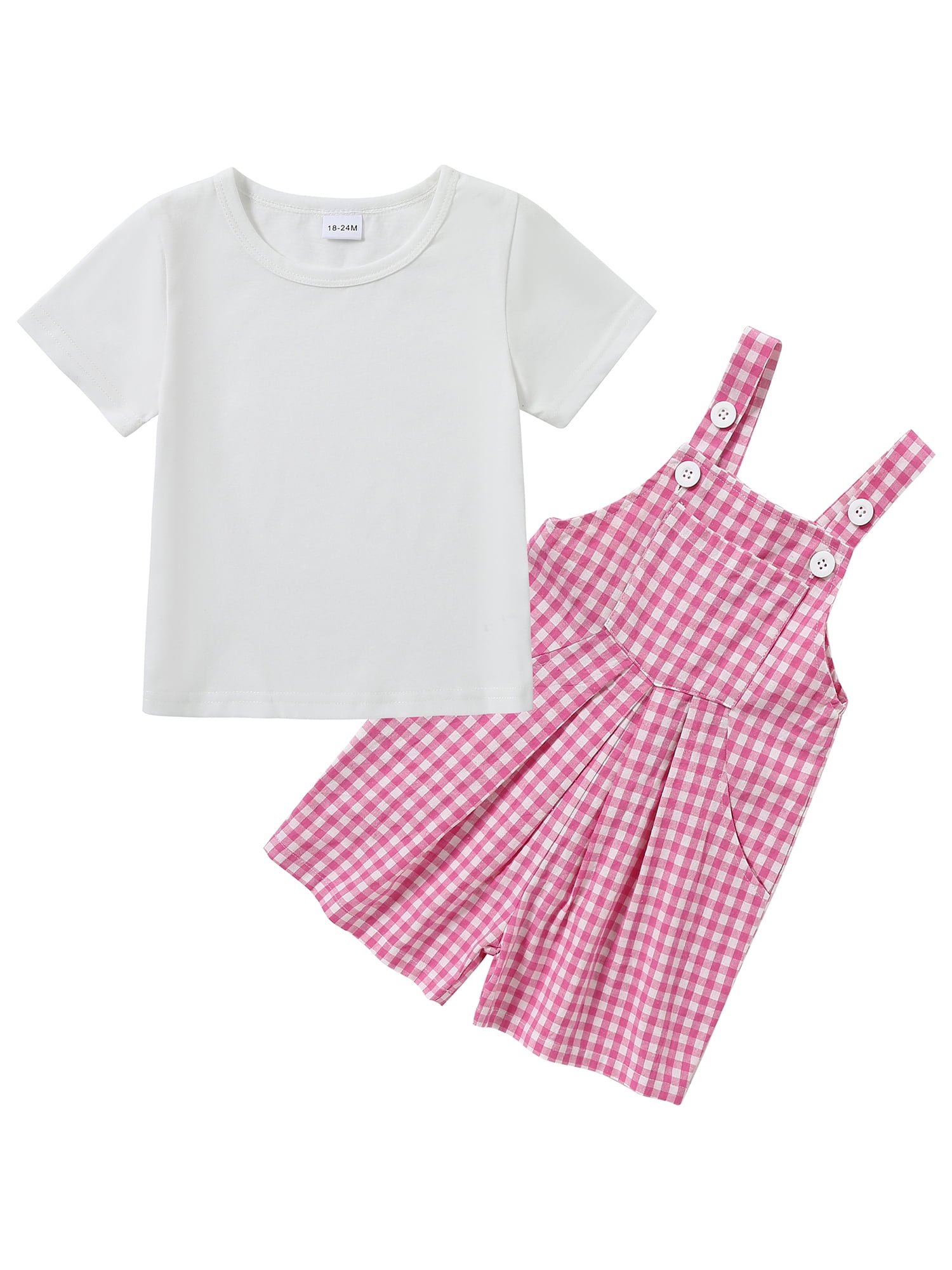 CARETOO Toddler Girl Clothes 2Pcs Baby Girl Outfits Stripe T-Shirt Bib Overall Shorts Clothing Set