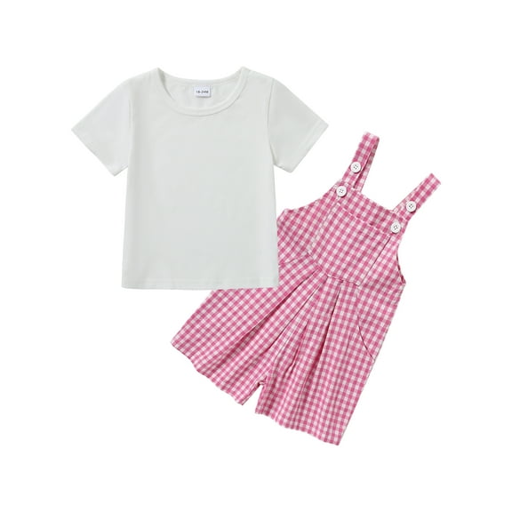 CARETOO Toddler Girl Clothes 2Pcs Baby Girl Outfits Stripe T-Shirt Bib Overall Shorts Clothing Set