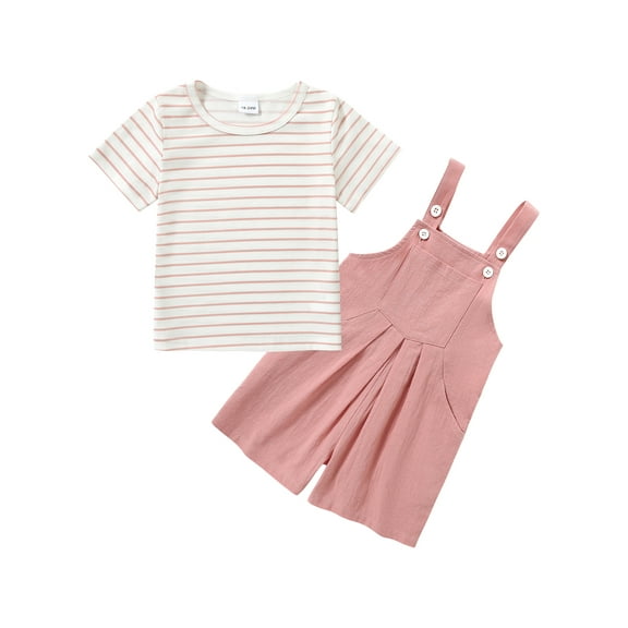 CARETOO Toddler Baby Girl Clothes Stripe Short Sleeve T-Shirt  Suspender Overalls Shorts Set 2Pcs Summer Outfits