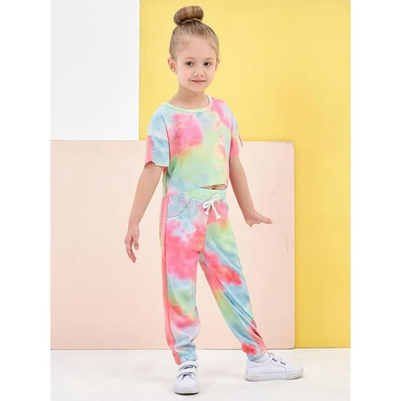 CARETOO Toddler Girl Clothes Baby Outfits Tie Dye Short Sleeve Shirt Long Pants 2PCS Clothing Set