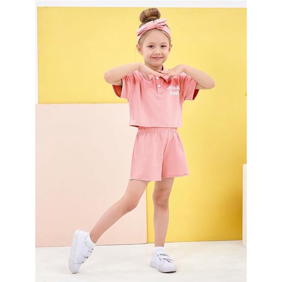 CARETOO Toddler Girl Clothes Outfits 12M-5T Summer Casual POLO Shirt Shorts Headband Cotton Fabric