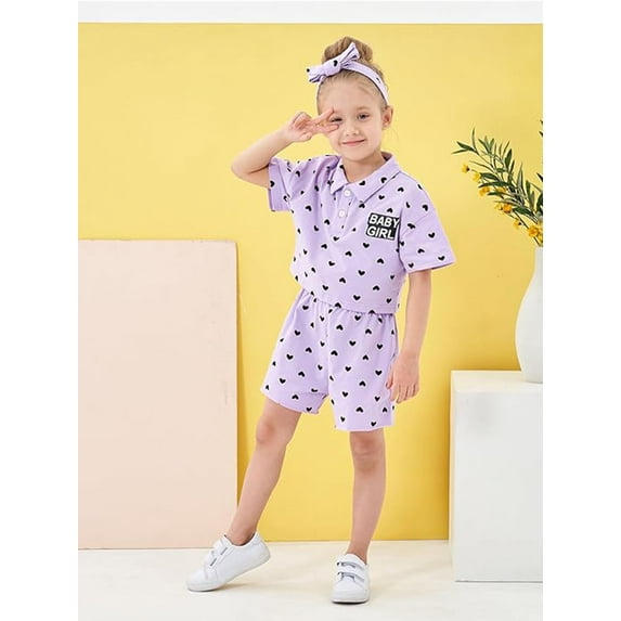 CARETOO Toddler Girl Clothes Outfits 12M-5T Summer Casual POLO Shirt Shorts Headband Cotton Fabric