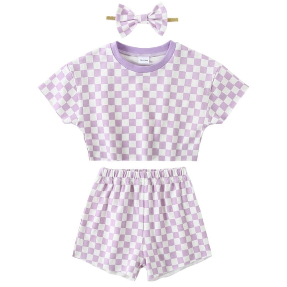 CARETOO Toddler Baby Girls Plaid Summer Clothes Set T-Shirt and Short Pants 2pcs Outfits