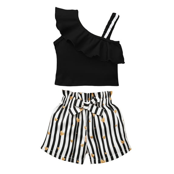 CARETOO Toddler Girls Clothes Summer Ruffle Off Shoulder Sleeveless Top Floral Shorts 95% Cotton Set