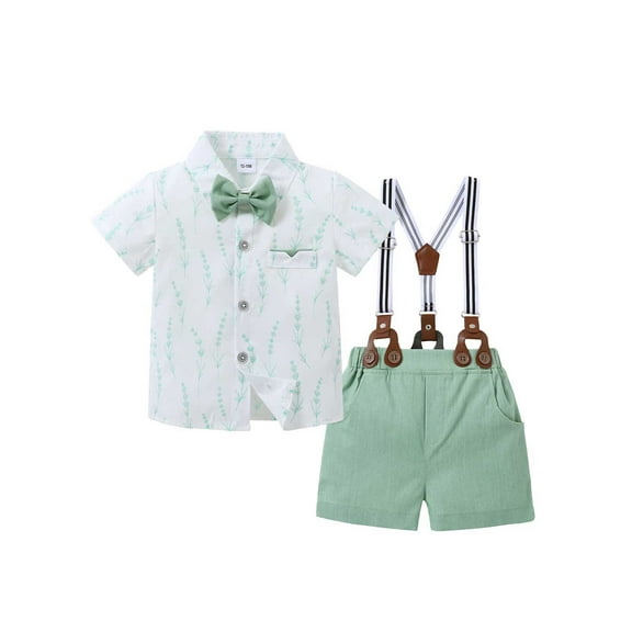 CARETOO Toddler Infant Boy Clothes Formal Suit Short Sleeves Shirt Suspender Pants Bowtie 3pcs Set