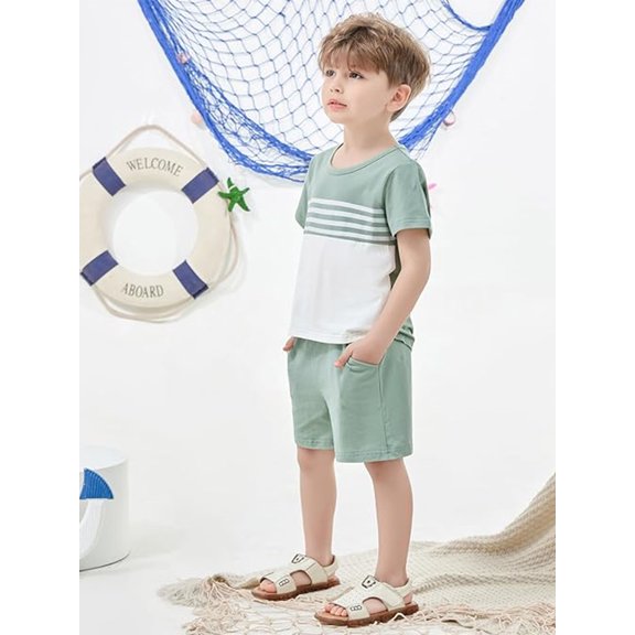 CARETOO Toddler Kids Boy Clothes Set Summer Beach Outfit Cotton Fabric Casual T-Shirt Shorts 2Pcs