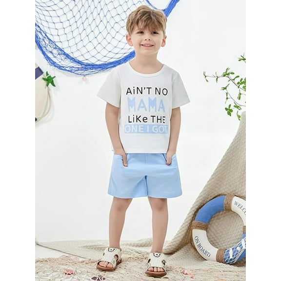 CARETOO Toddler Kids Boy Clothes Set Summer Beach Outfit Cotton Fabric Casual T-Shirt Shorts 2Pcs