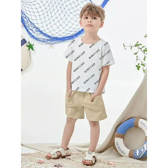 CARETOO Toddler Kids Boy Clothes Set Summer Beach Outfit Cotton Fabric Casual T-Shirt Shorts 2Pcs