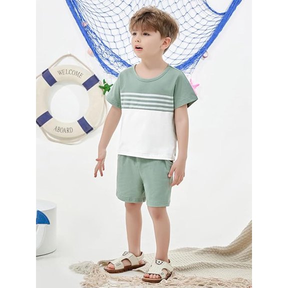 CARETOO Toddler Kids Boy Clothes Set Summer Beach Outfit Cotton Fabric Casual T-Shirt Shorts 2Pcs