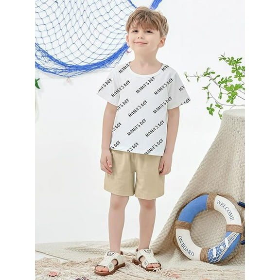 CCARETOO Toddler Kids Boy Clothes Set Summer Beach Outfit Cotton Fabric Casual T-Shirt Shorts 2Pcs