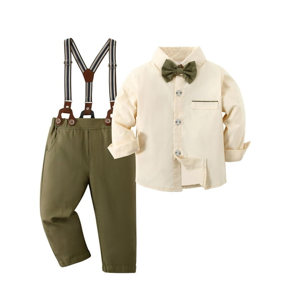CARETOO Toddler Suit Boy Dress Clothes Set Toddler Formal Outfit Shirt Bowtie Suspender Pants Wedding 1-5 Years Baby Boy Suit