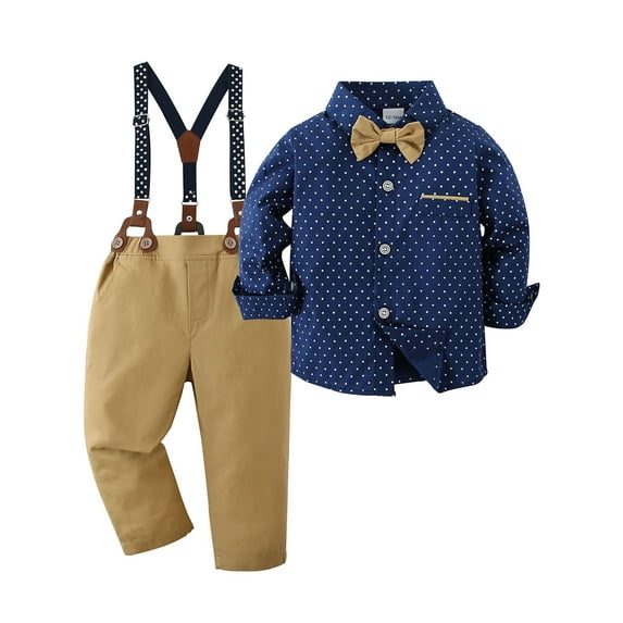 CARETOO Toddler Suit Boy Dress Clothes Set Toddler Formal Outfit Shirt Bowtie Suspender Pants Wedding 1-5 Years Baby Boy Suit