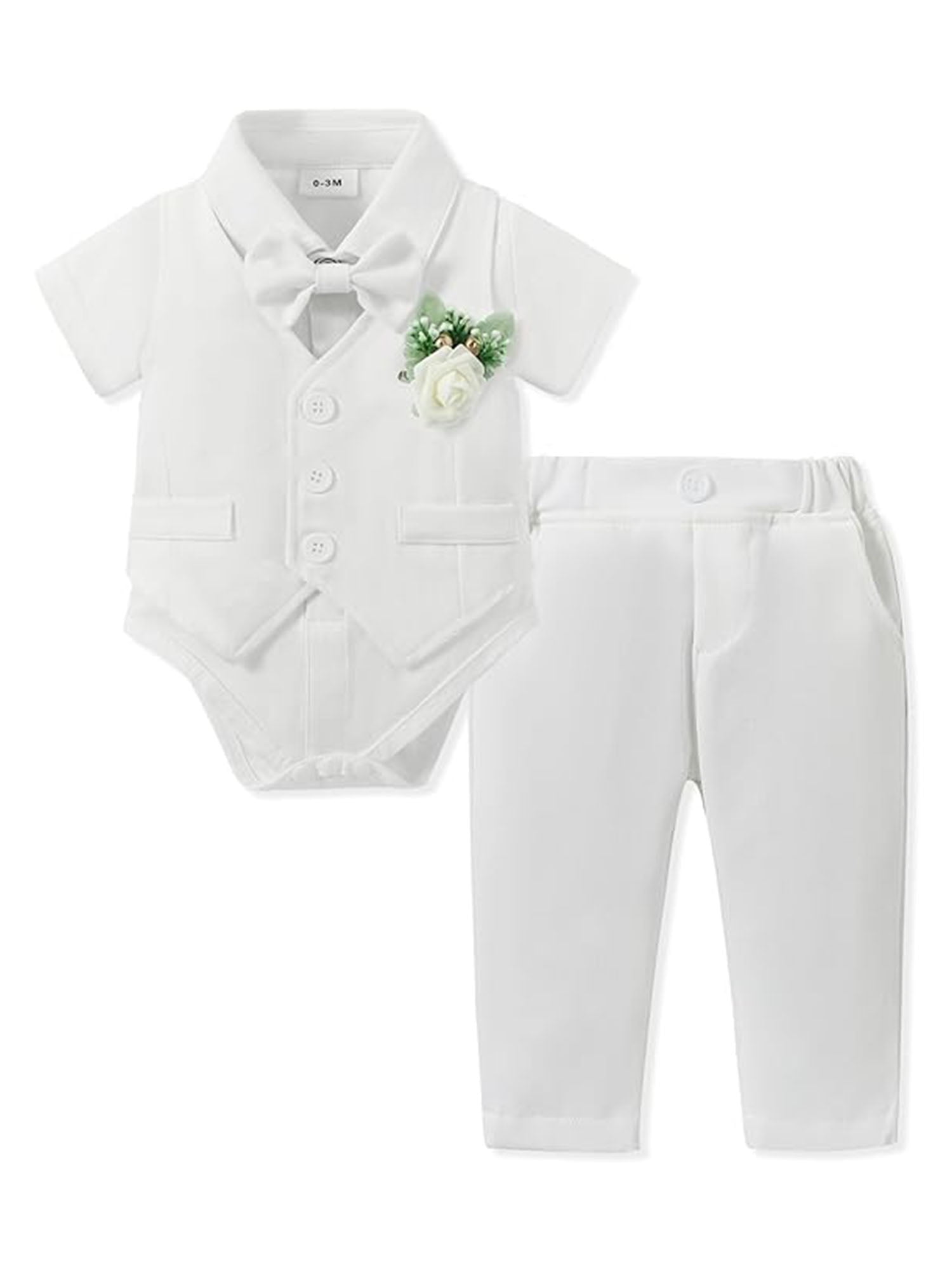 CARETOOO Baby Boy Clothes Suits Infant Outfit Collared DressShirt+Vest+Tie+Corsage+Pants 5Pcs Baby Suit Sets