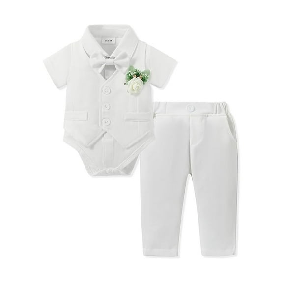 CARETOOO Baby Boy Clothes Suits Infant Outfit Collared DressShirt+Vest+Tie+Corsage+Pants 5Pcs Baby Suit Sets