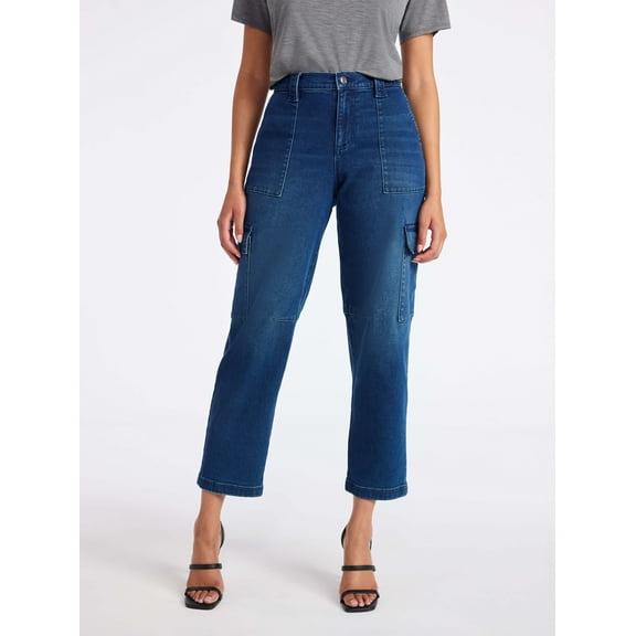 Sofia by Sofia Vergara Women's and Women's Plus Size Cargo Barrel Jeans, 26.5" Inseam, Sizes 0-26