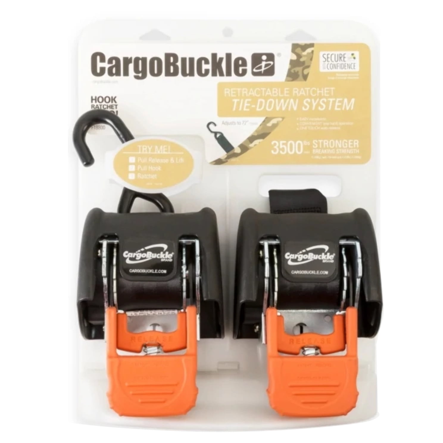 CARGO BUCKLE F18800 2PACK DISPLAY - 2IN X 6FT 3,500 LBS/EA CARGOBUCKLE RETRACTABLE TIE-DOWN SYSTEM