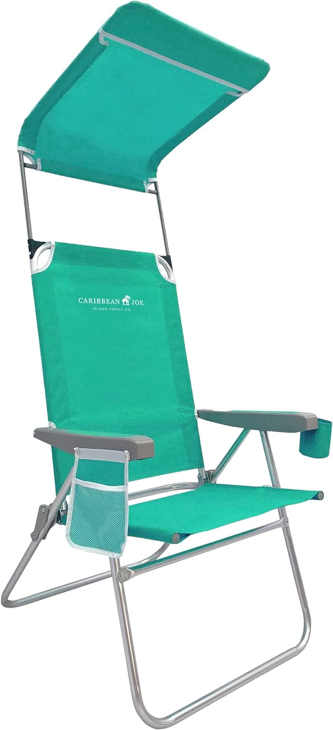 CARIBBEAN JOE Folding Beach Chair, 1 Position High Back Outdoor Camping