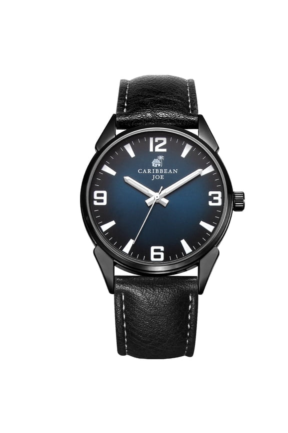 Carribean Joe Men's Analog Watch, Quartz Movement,Gunmeal Round Alloy Case, Decorative Blue Sunray Dial,Black Vegan Leather Strap, Casual Dress Fashion Wrist Watch for Men