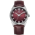 thumbnail image 1 of Carribean Joe Men's Analog Watch, Quartz Movement,Silver Round Alloy Case, Decorative Red Sunray Dial, Burgundy Vegan Leather Strap, Casual Dress Fashion Wrist Watch for Men, 1 of 6