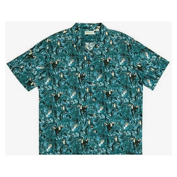 CARIBBEAN Roundtree Yorke MEN’S Teal Green Jungle Pattern SHIRT SHORT SLEEVE XL