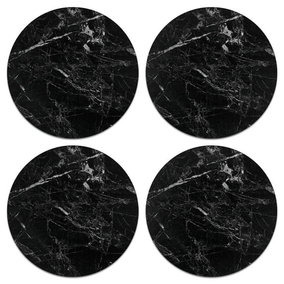 CARIBOU Drink Round Fabric Felt Neoprene Coasters Set of 4pcs, Cloudy Black Marble
