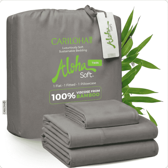 Aloha Soft by Cariloha Bamboo Viscose Sheets – 3-Piece Twin Sheet Set – 16 in Deep Pockets – Buttery Soft Cooling Sheets – Shade Gray