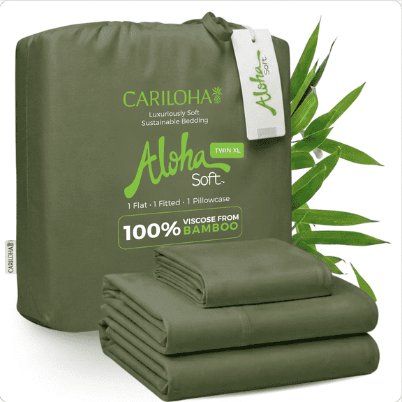 Aloha Soft by Cariloha 100% Organic Bamboo Viscose Sheets – 3-Piece Twin XL Sheet Set – 16 in Deep Pockets – Buttery Soft, Hypoallergenic, Cooling Sheets – OEKO-TEX Standard 100 – Coastal Pine