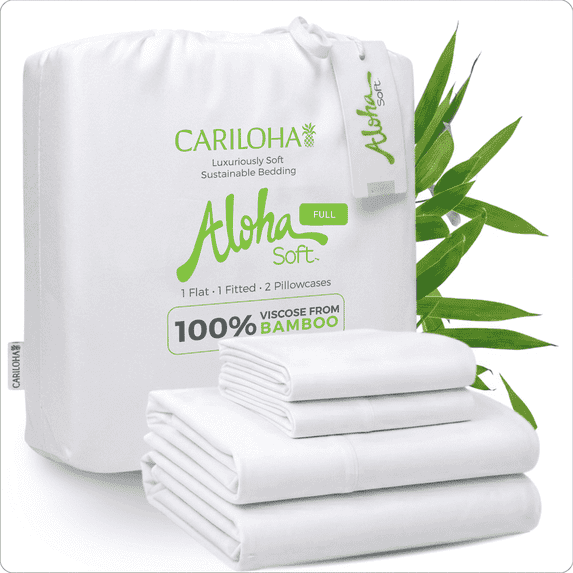 Aloha Soft by Cariloha Bamboo Viscose Sheets – 4-Piece Full Sheet Set – 16 in Deep Pockets – Buttery Soft Cooling Sheets – White