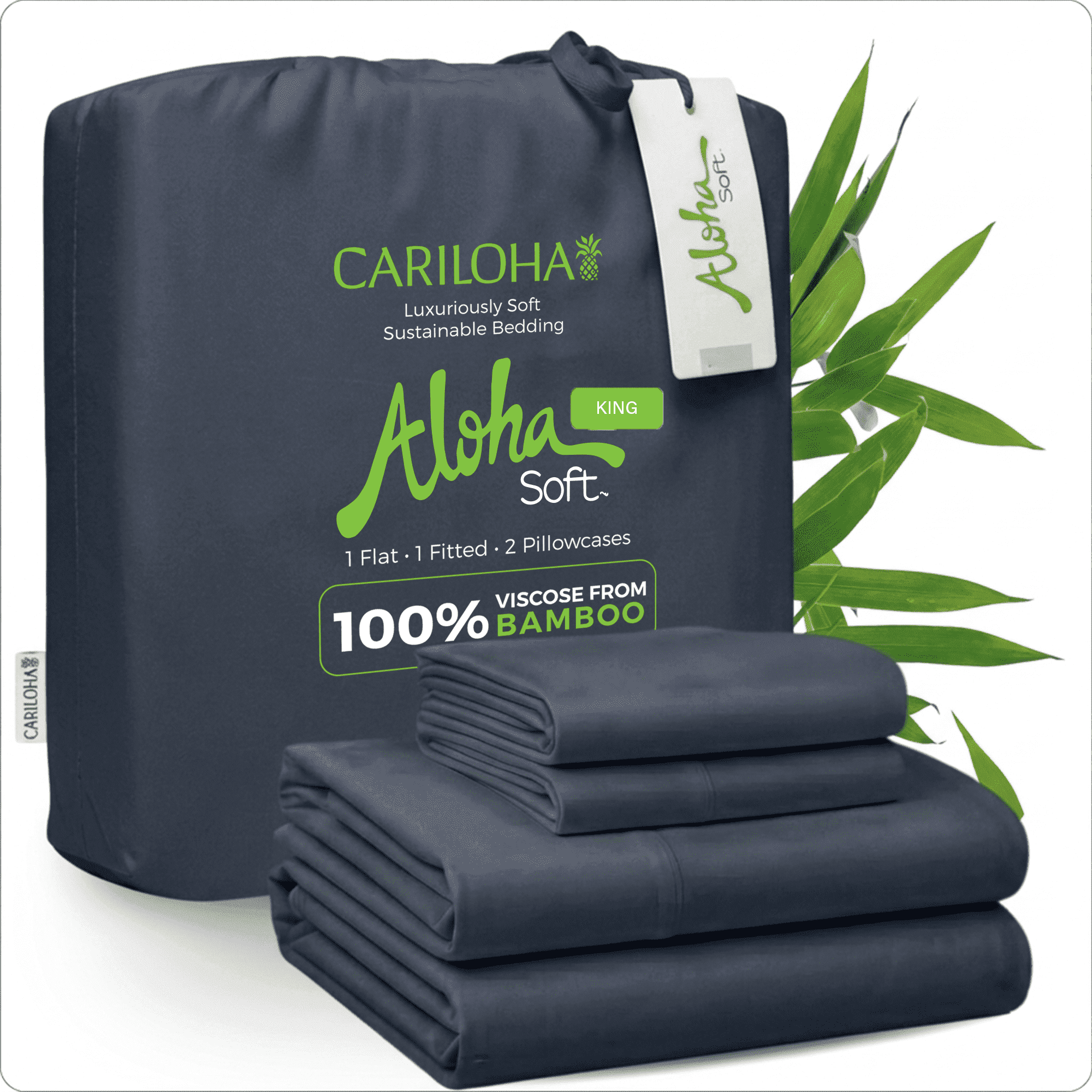 Aloha Soft by Cariloha Bamboo Viscose Sheets – 4-Piece King Sheet Set – 16 in Deep Pockets – Buttery Soft Cooling Sheets – Cape Blue