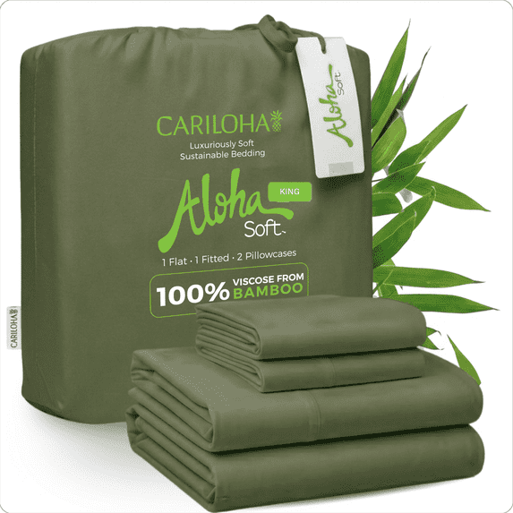 Aloha Soft by Cariloha 100% Organic Bamboo Viscose Sheets – 4-Piece King Sheet Set – 16 in Deep Pockets – Buttery Soft, Hypoallergenic, Cooling Sheets – OEKO-TEX Standard 100 – Coastal Pine