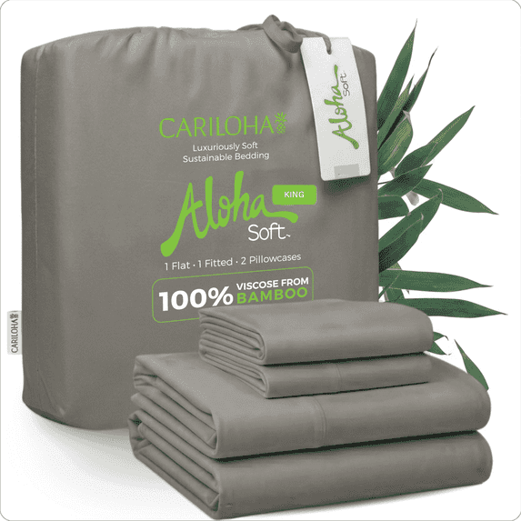 Aloha Soft by Cariloha Bamboo Viscose Sheets – 4-Piece King Sheet Set – 16 in Deep Pockets – Buttery Soft Cooling Sheets – Shade Gray