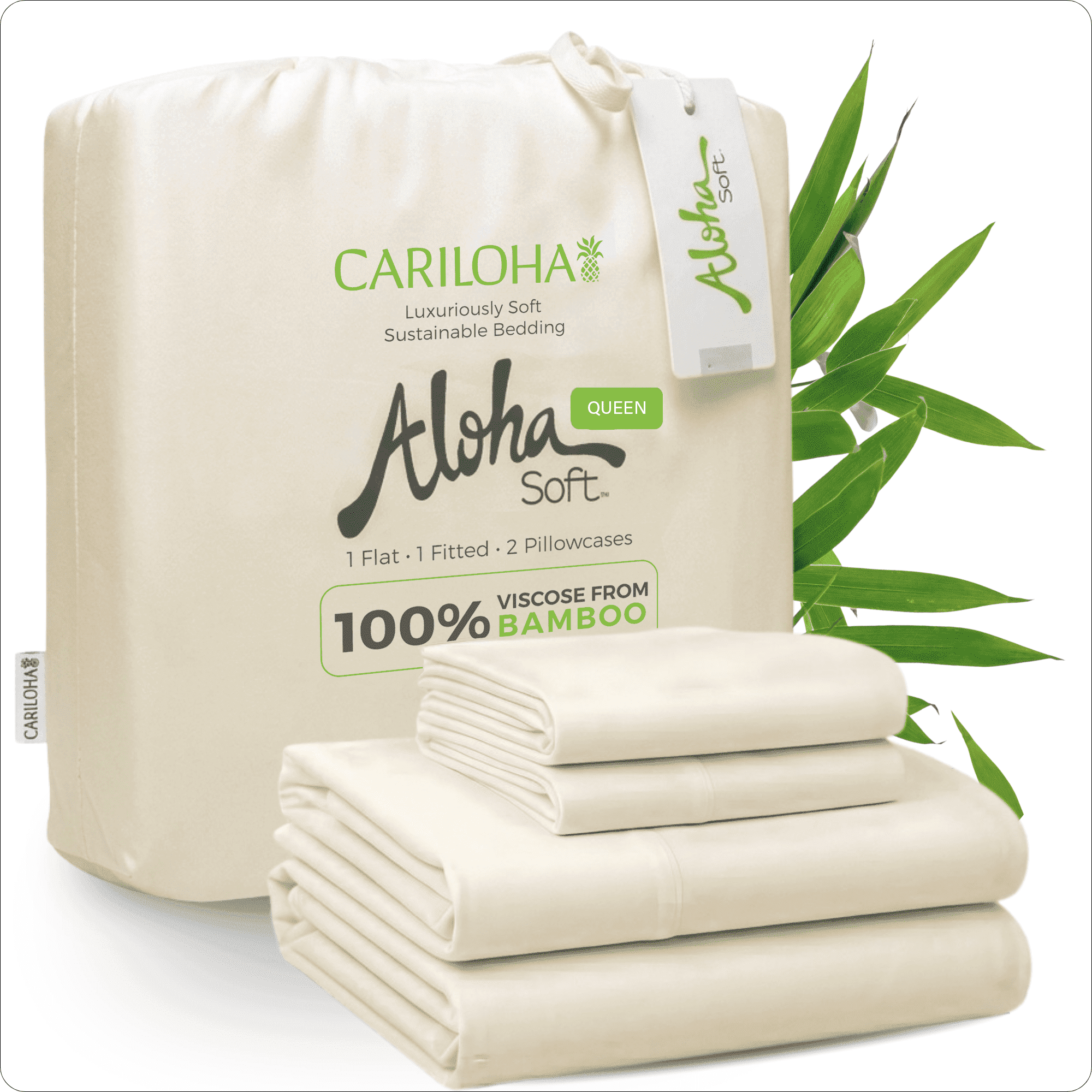 Aloha Soft by Cariloha Bamboo Viscose Sheets – 4-Piece Queen Sheet Set – 16 in Deep Pockets – Buttery Soft Cooling Sheets – Natural