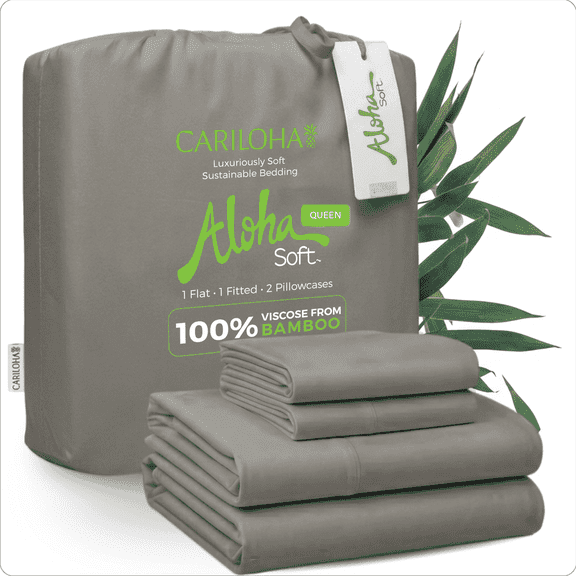 Aloha Soft by Cariloha Bamboo Viscose Sheets – 4-Piece Queen Sheet Set – 16 in Deep Pockets – Buttery Soft Cooling Sheets – Shade Gray