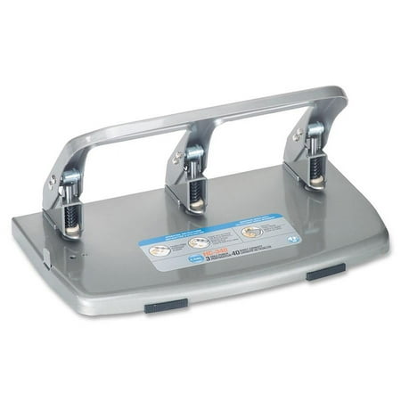 CARL 40-Sheet HC-340 Heavy-Duty Three-Hole Punch, 9/32" Holes, Silver
